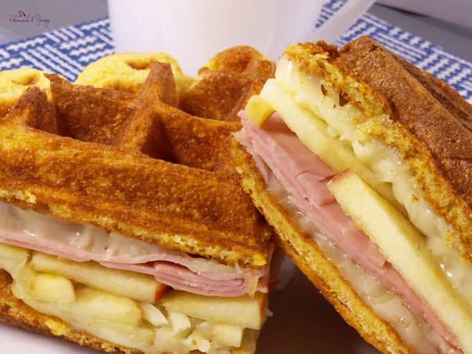 Closeup of Waffle Sandwich.