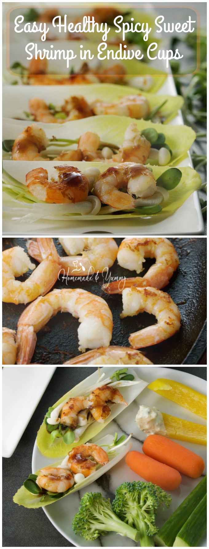 Easy Healthy Spicy Sweet Shrimp in Endive Cups long pin image.