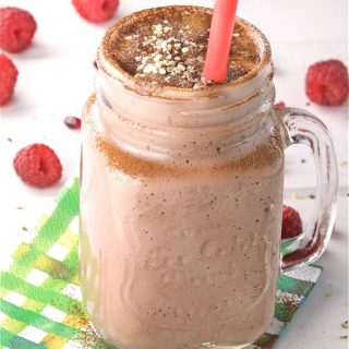 Hemp Chocolate Smoothie with Raspberries & Pomegranates is rich, thick, creamy, and packed with nutrition. Perfect as a meal or post workout drink. | homemadeandyummy.com