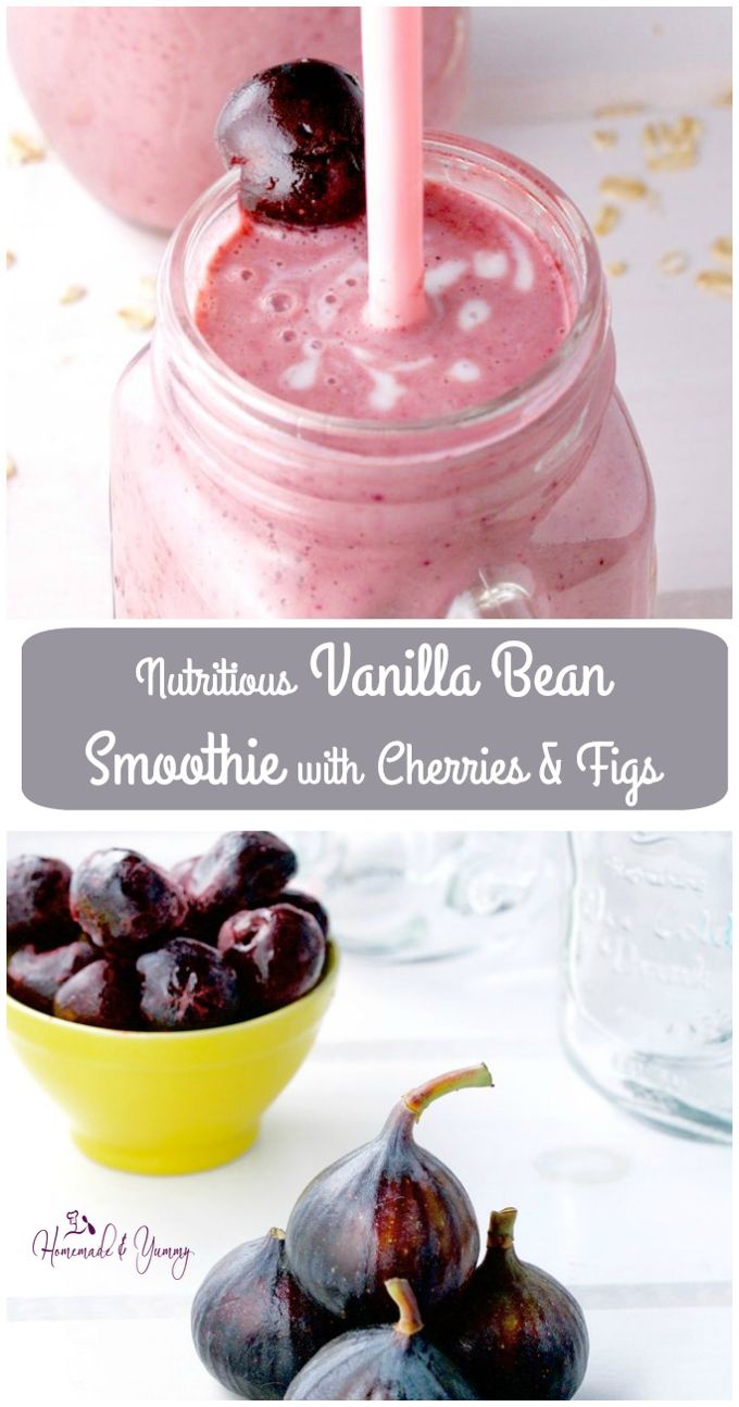 Nutritious Vanilla Bean Kefir Smoothie with Cherries & Figs long pin image.
