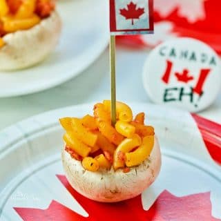 Canadian Inspired Mushroom Bites Celebrating #Canada150 combines 2 famous foods into a great mushroom stuffing. Proudly Canadian Eh! | homemadeandyummy.com