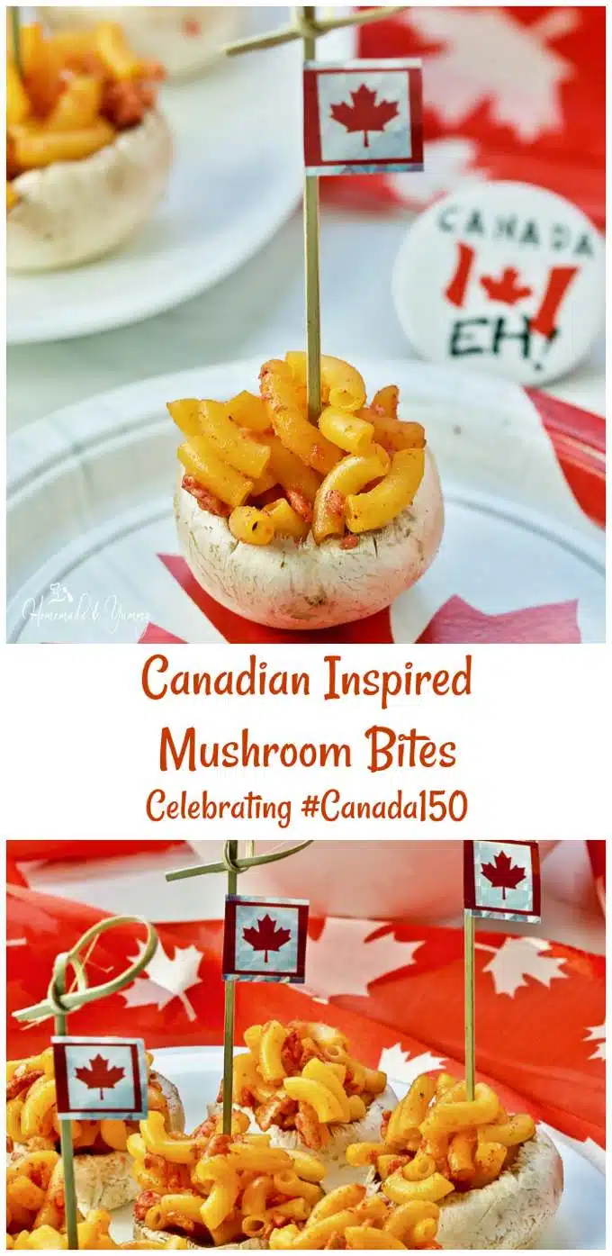 Canadian Inspired Mushroom Bites Celebrating #Canada150 long pin image.