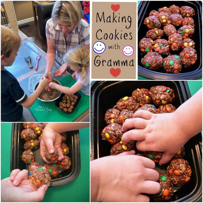 Cookie balls getting made with little helping hands.
