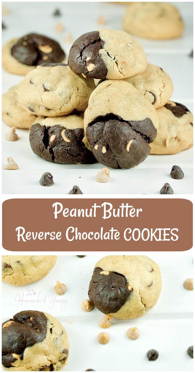 Peanut Butter Reverse Chocolate Cookies long pin image.