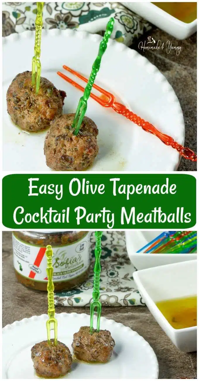 Easy Olive Tapenade Cocktail Party Meatballs Pin for the Pinterest board