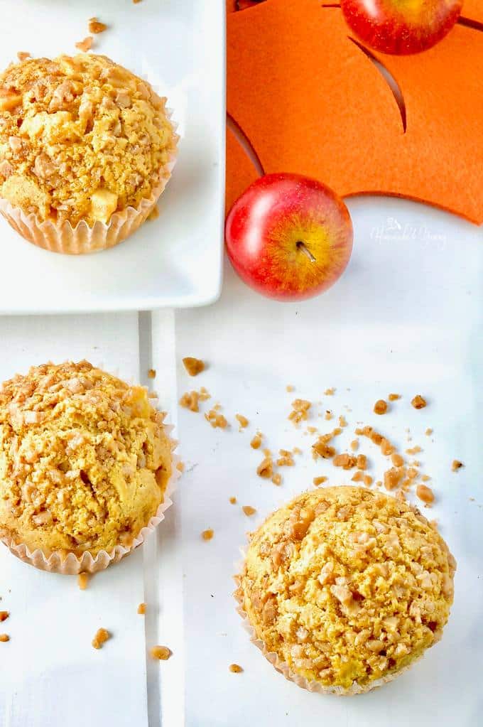 Apple and Toffee Muffins on a white table