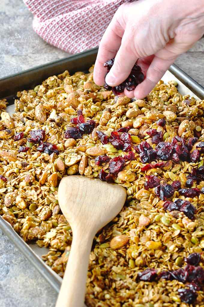 Adding cranberries to the baked granola