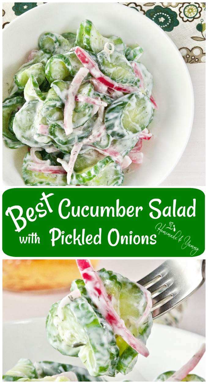 Best Cucumber Salad with Pickled Onions long pin image.