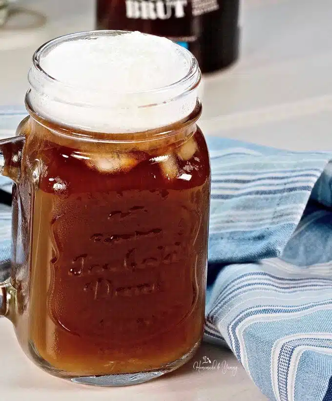 French Press Cold Brew Topped With Cold Foam ready to drink.