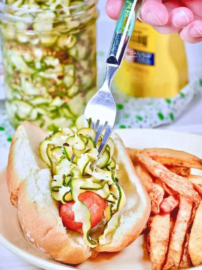 Add some pickled zucchini to a hot dog.