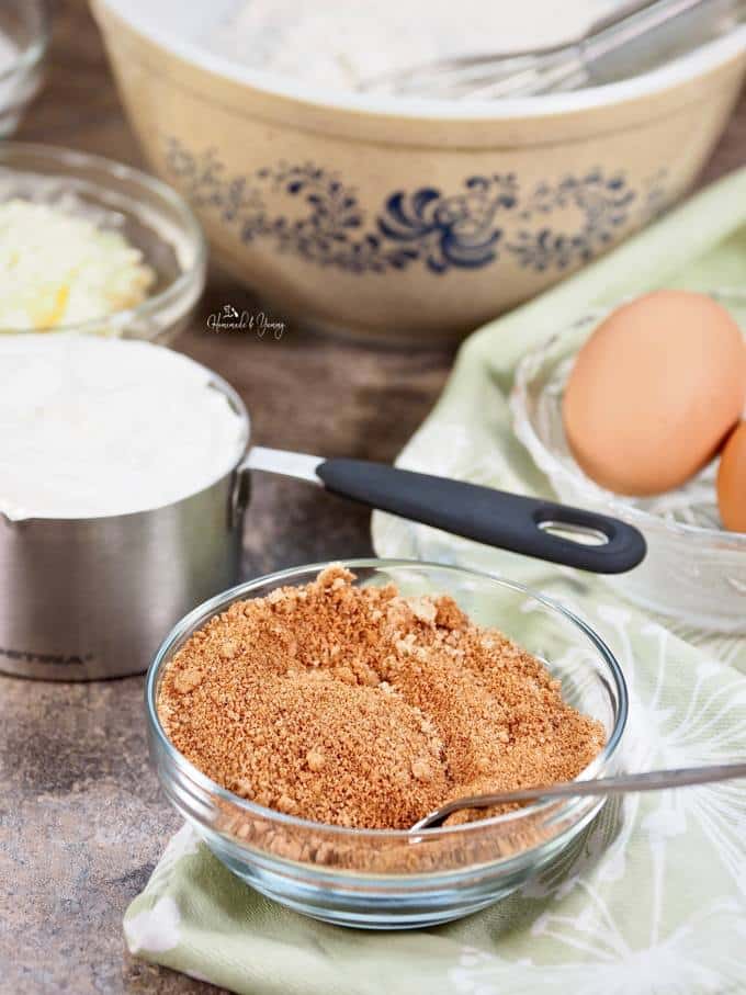 Ingredients to make cake, and the cinnamon topping.