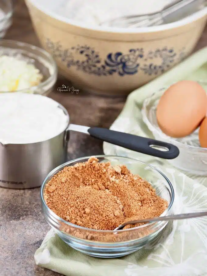 Ingredients to make cake, and the cinnamon topping.