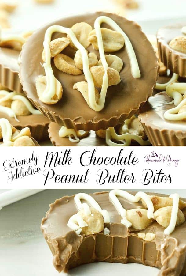 Extremely Addictive Milk Chocolate Peanut Butter Bites Pin Image