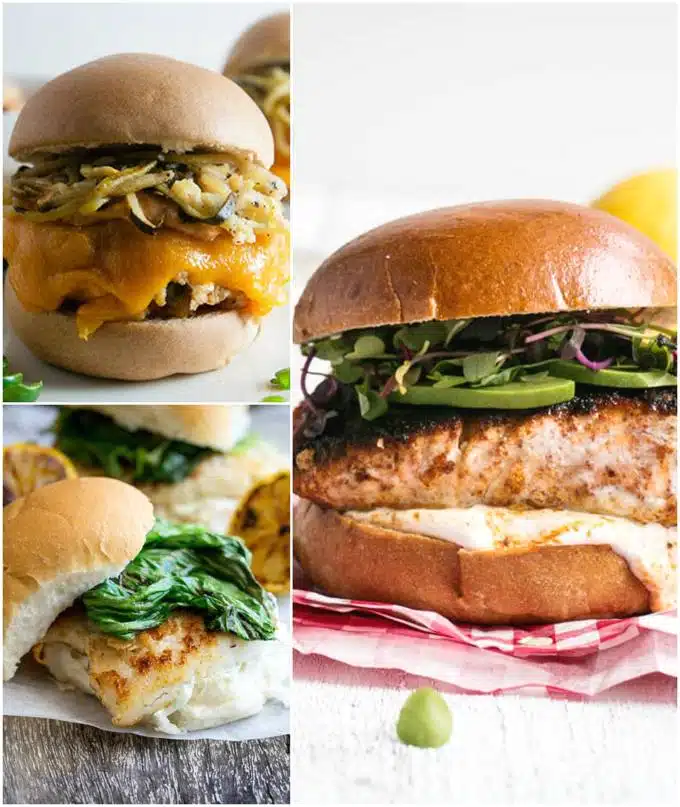 Seafood Burgers collage. 