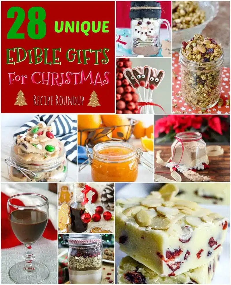 A collage of edible Christmas gift ideas.