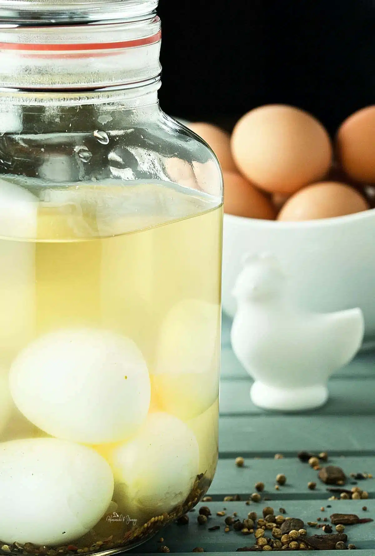 Easy Classic Pickled Eggs in a jar.