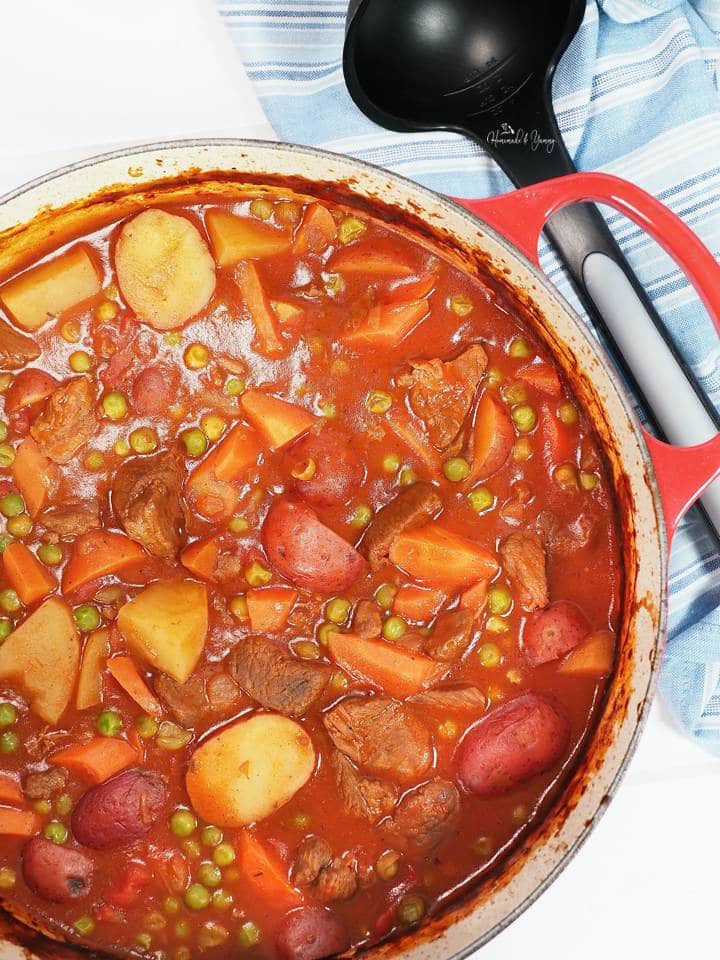 Slow Braised Red Wine Stew with Lamb in a dutch oven