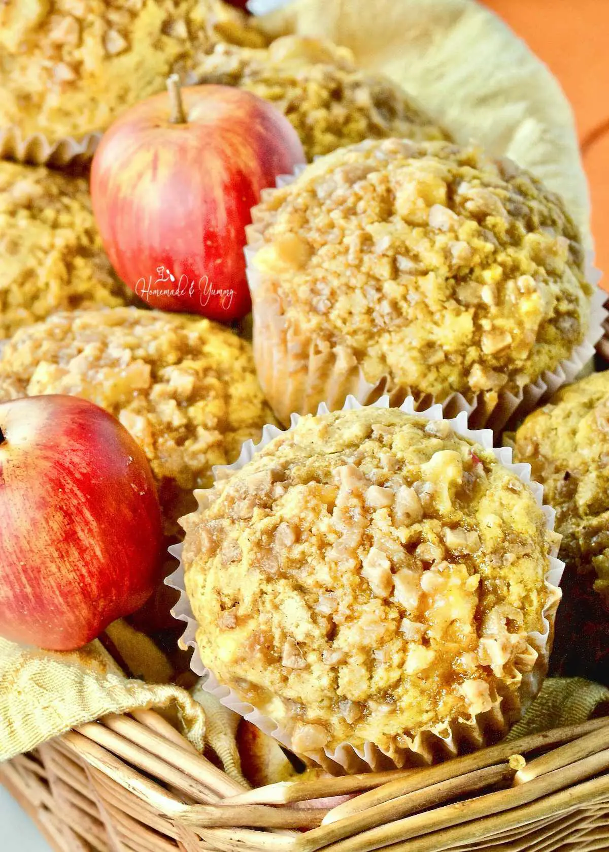 A basket of Fresh Apple Toffee Muffins.