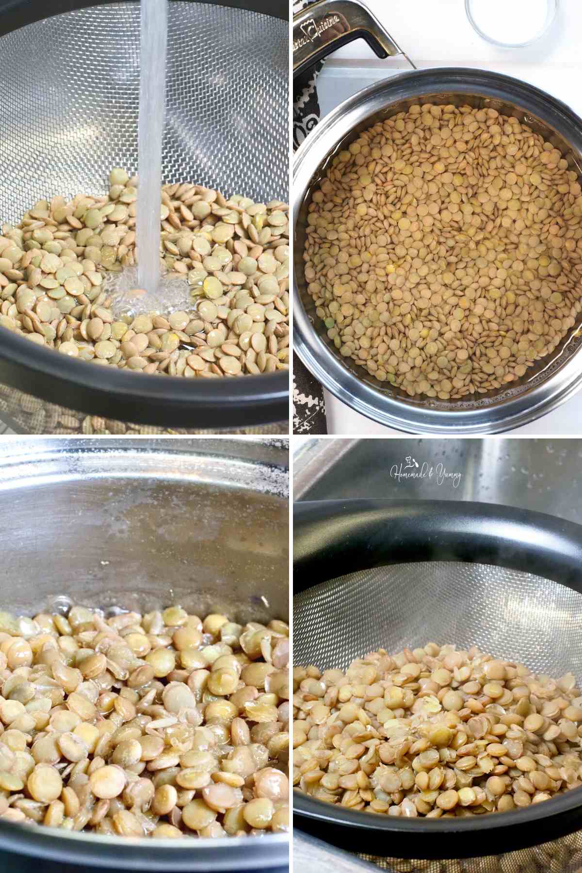 A collage of how to cook lentils from scratch