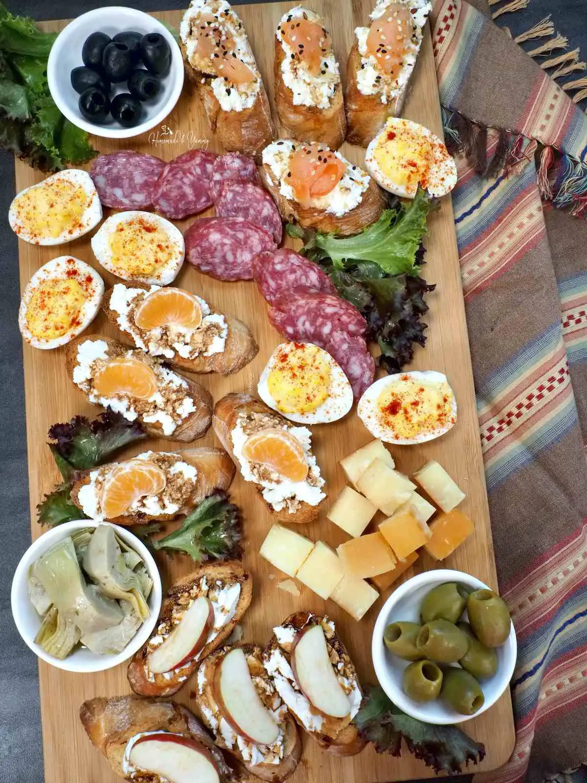 Easy Crostini Platter with a selection of appetizers.