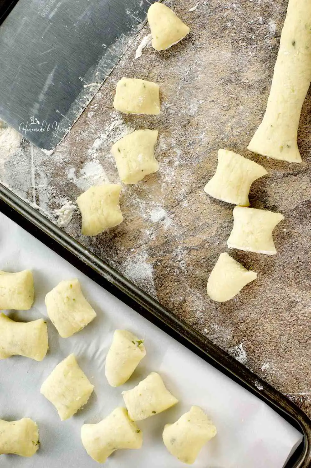 Forming and cutting the gnocchi.