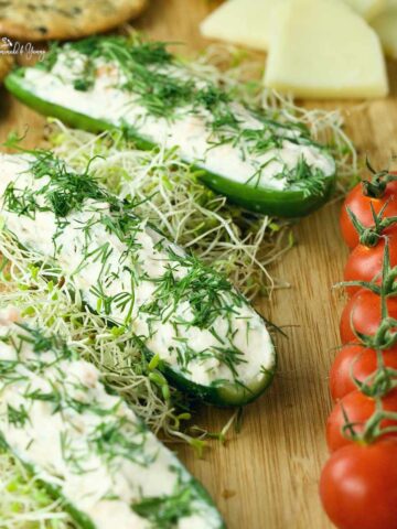 Cucumber Boats with cream cheese stuffing.