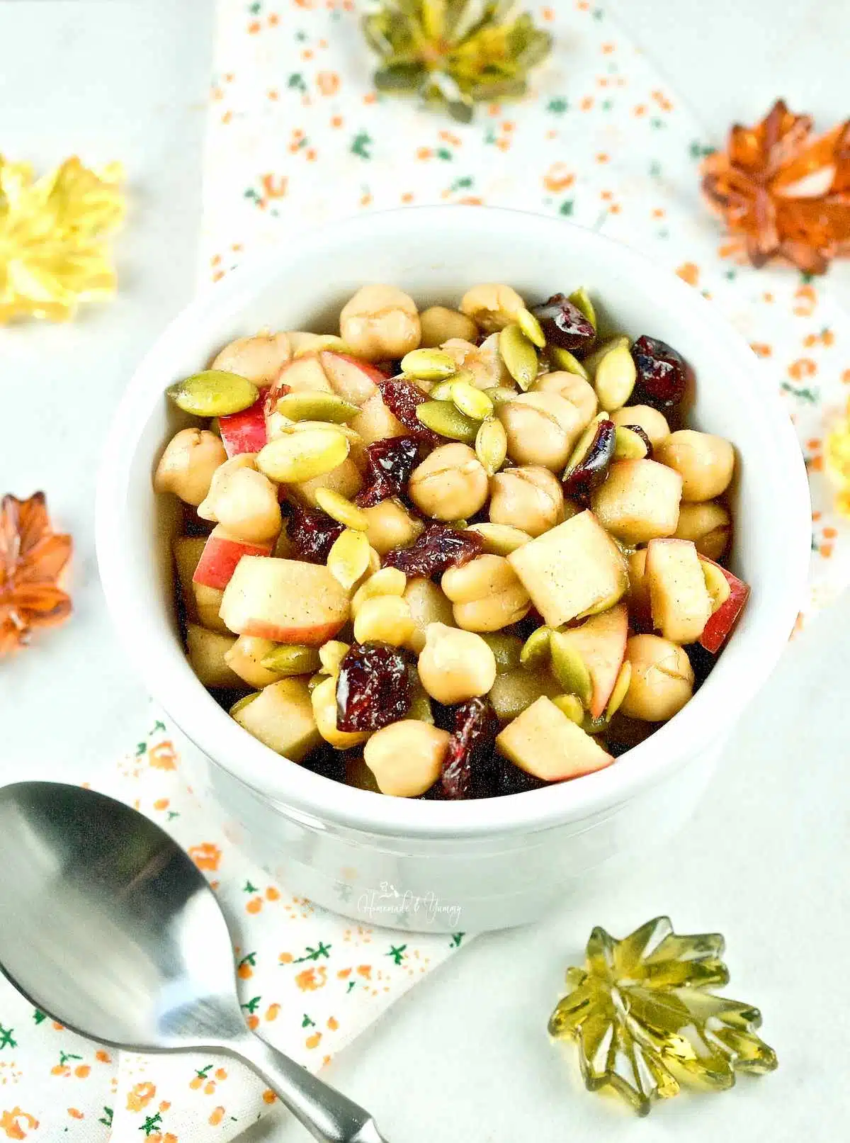 Apple Chickpea Salad in a white bowl ready to eat.