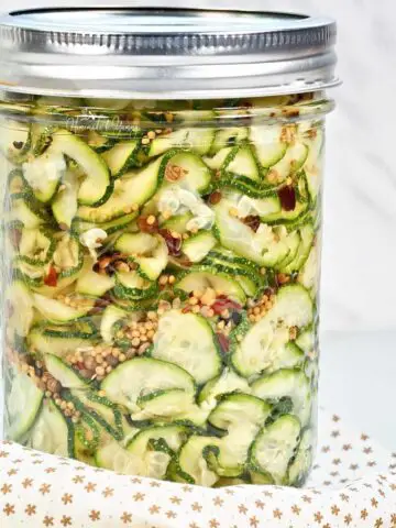 Refrigerator Pickled Zucchini Ribbons in a jar.