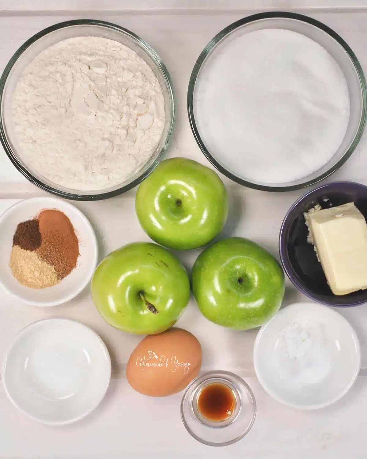 Ingredients to make baked apple dessert.