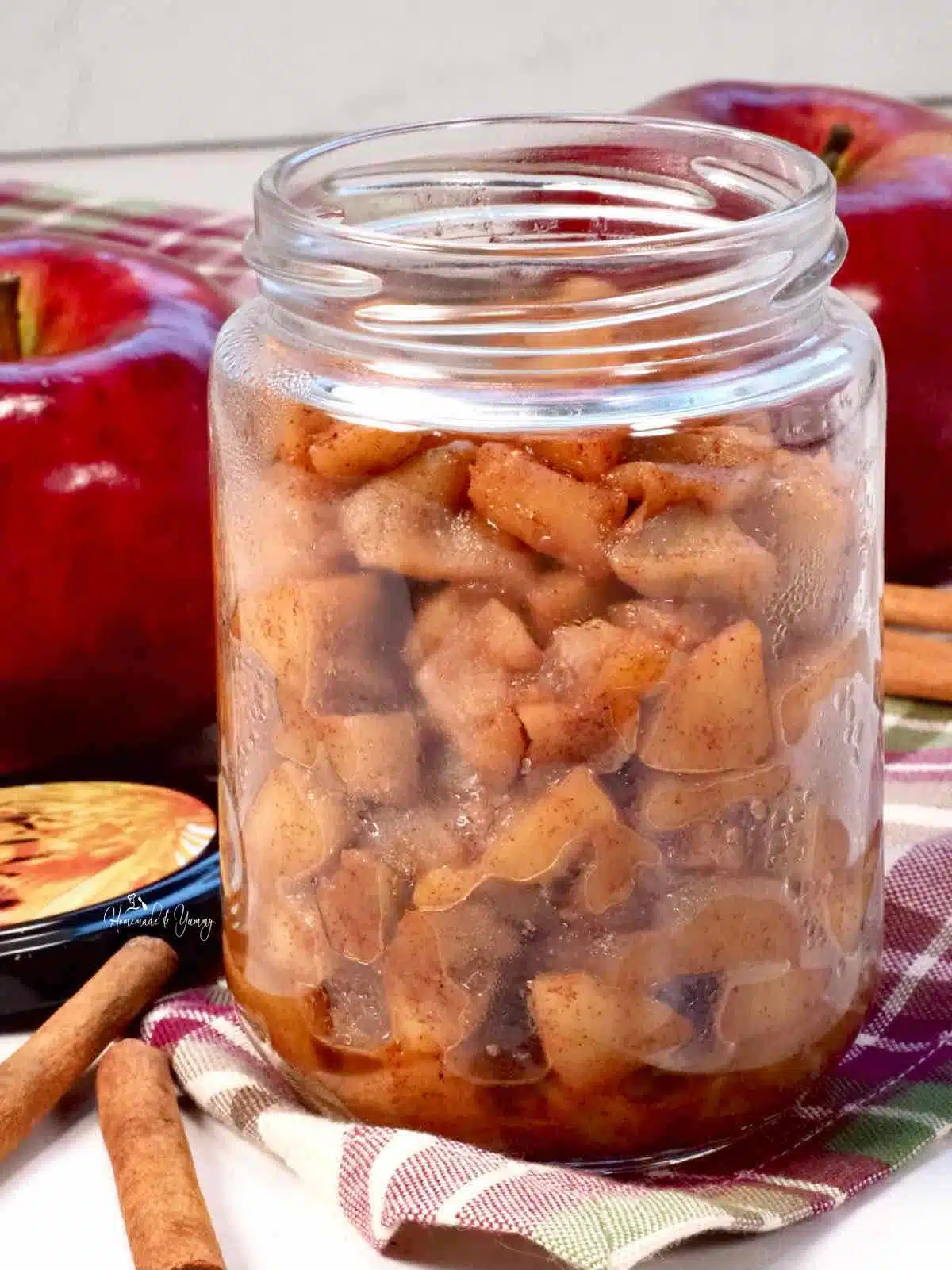 A jar of homemade spiced apple compote.