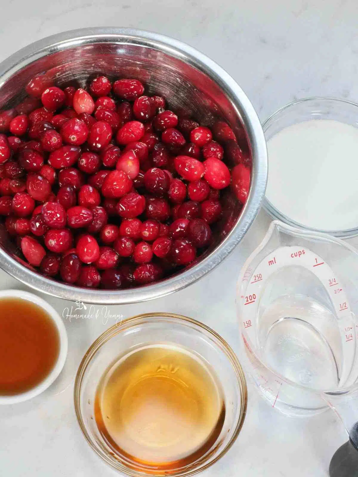 Ingredients to make a holiday cranberry recipe.