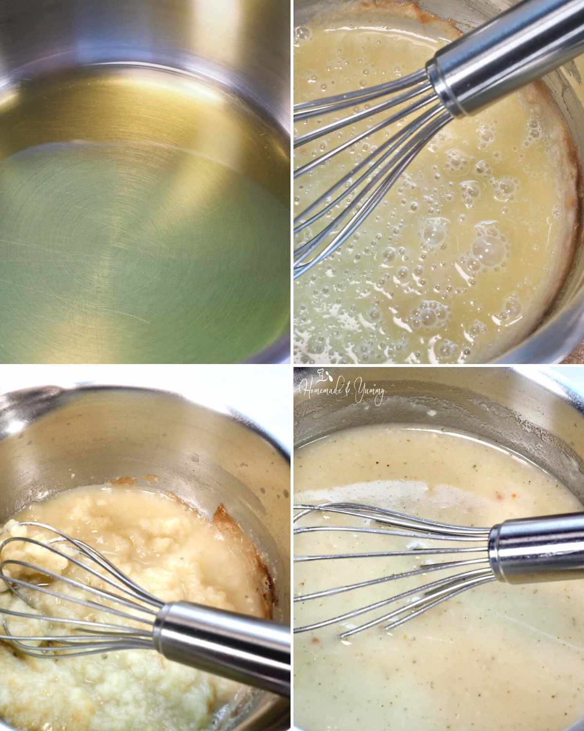 The steps involved to making homemade gravy from scratch.