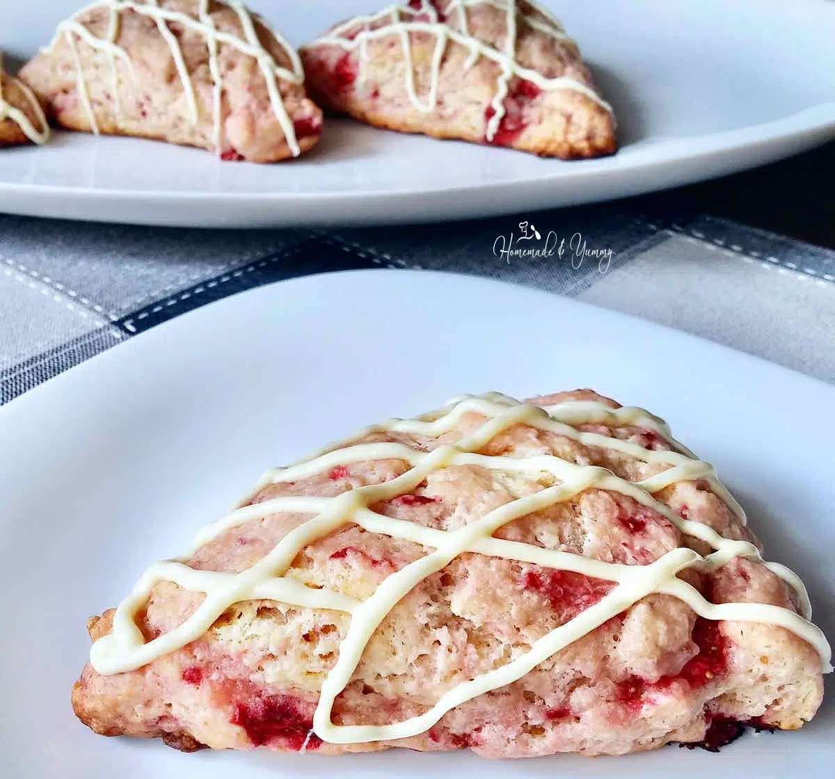Strawberry scone recipe with white chocolate, ready to eat.