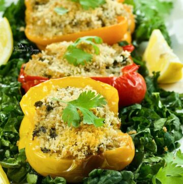Quinoa Stuffed Bell Peppers on a serving plate.