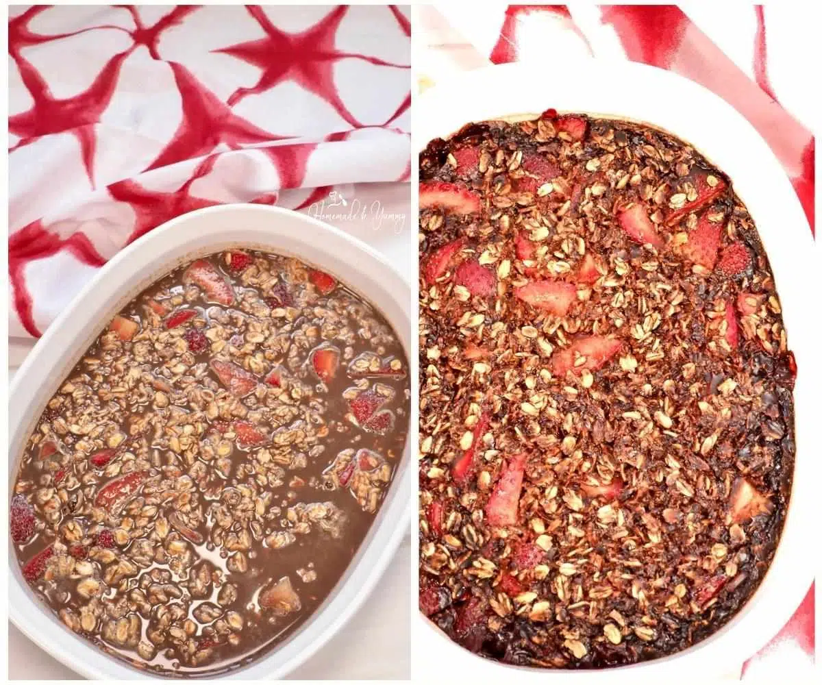 Baking this chocolate oats with strawberries.
