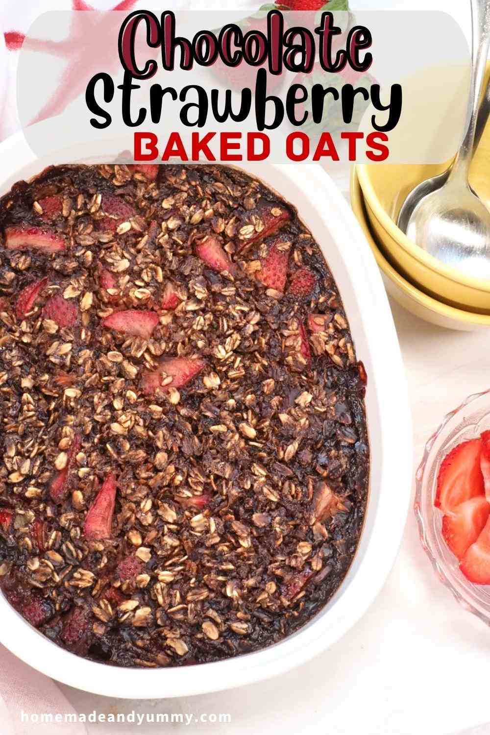 Chocolate Strawberry Baked Oats pin image.