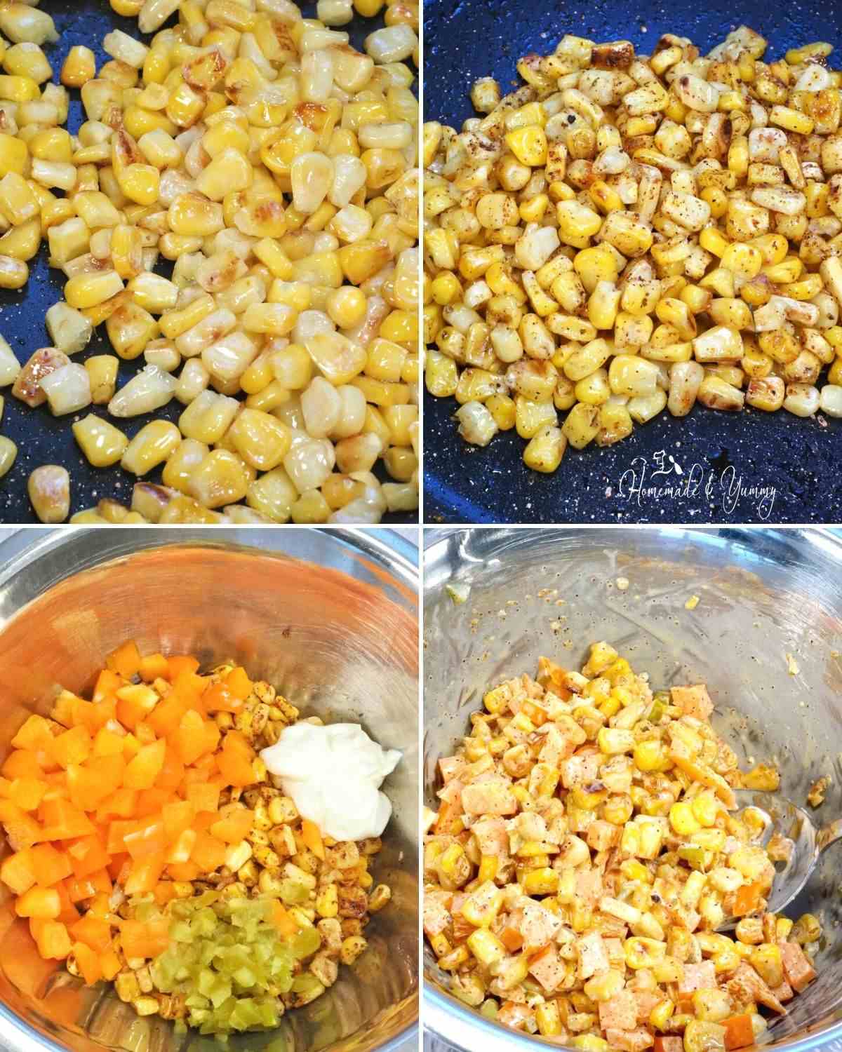 Making the corn filling for the avocado boats.