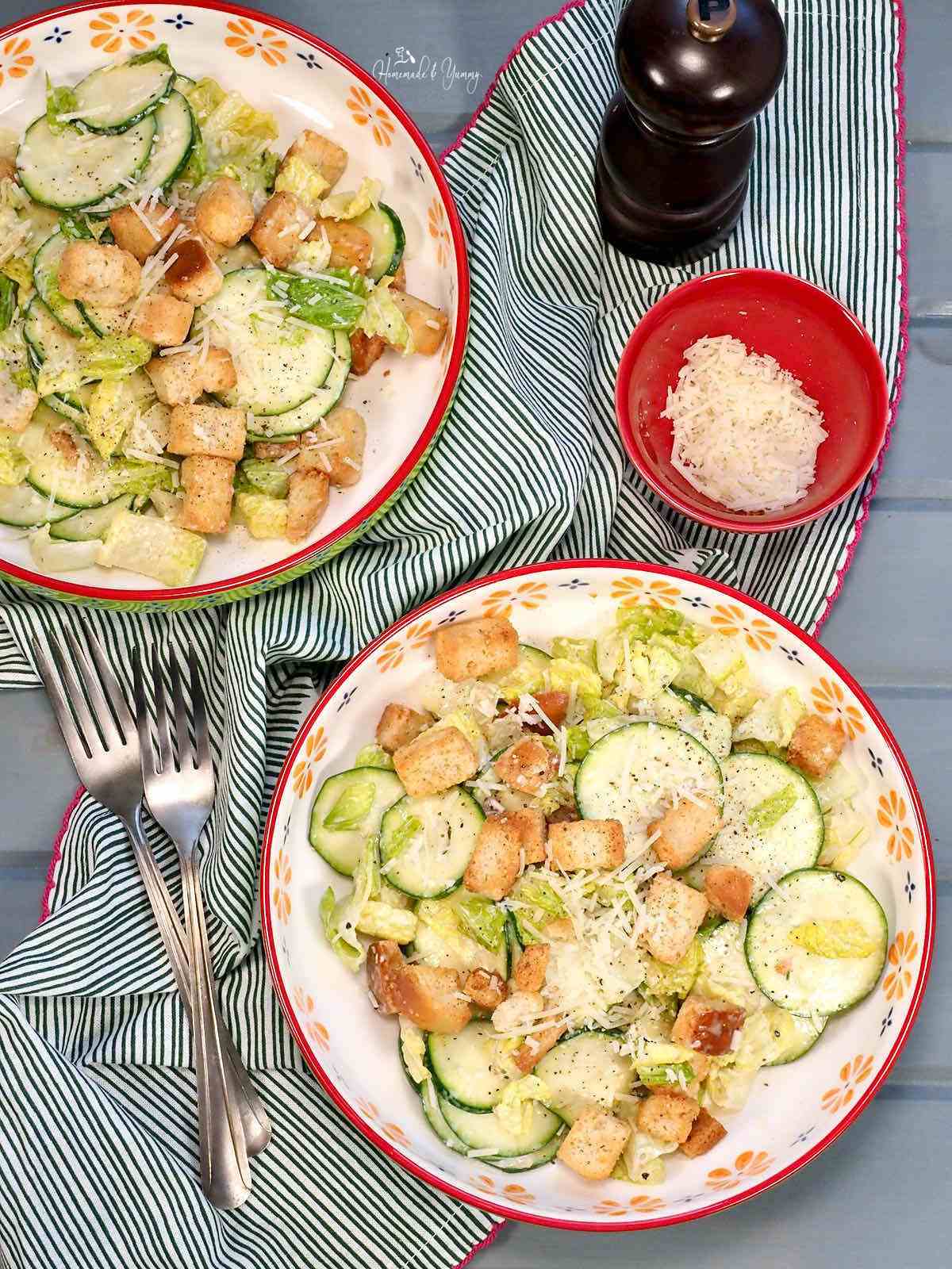 A bowl of Zucchini Caesar Salad for lunch.