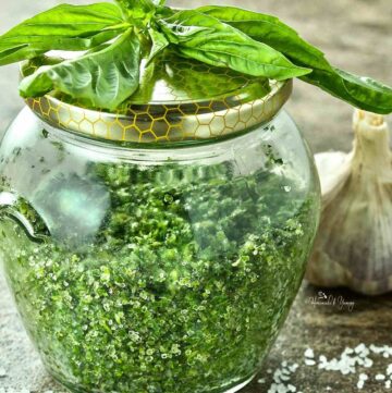 A jar of fresh herb salt.