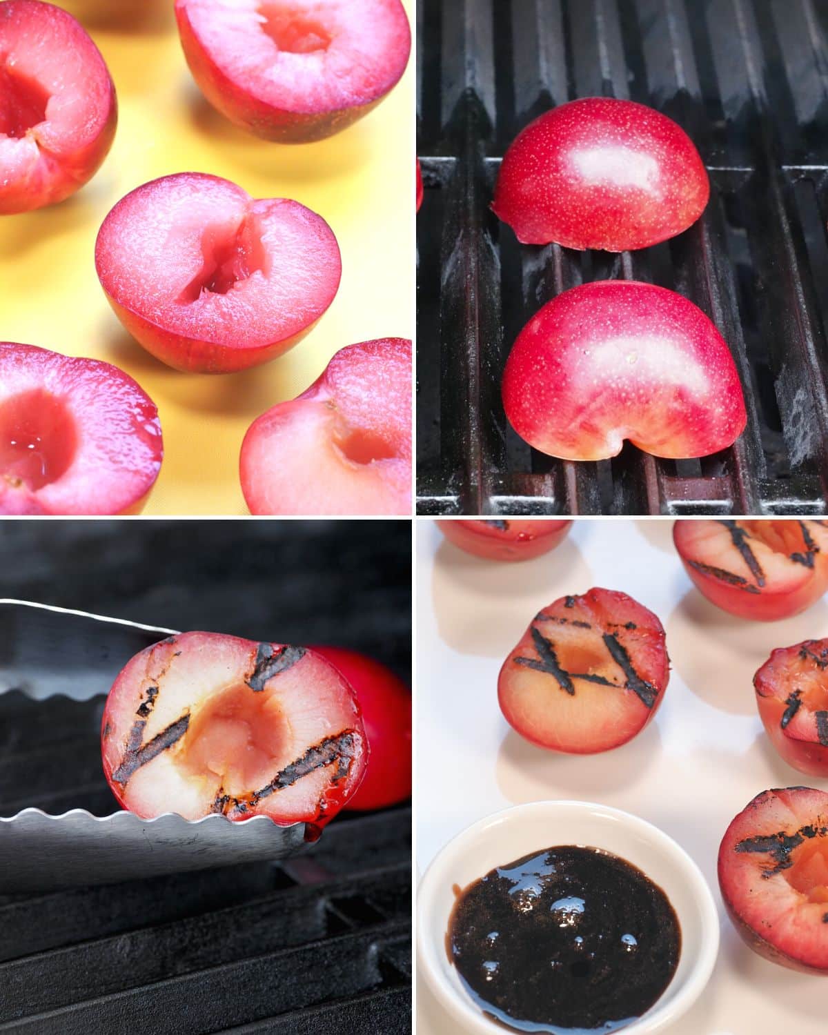 Collage of how to grill a plum on the bbq.