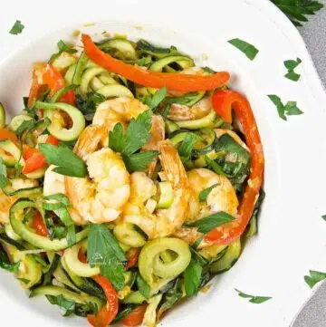 Zucchini Noodles and Shrimp one skillet dinner.
