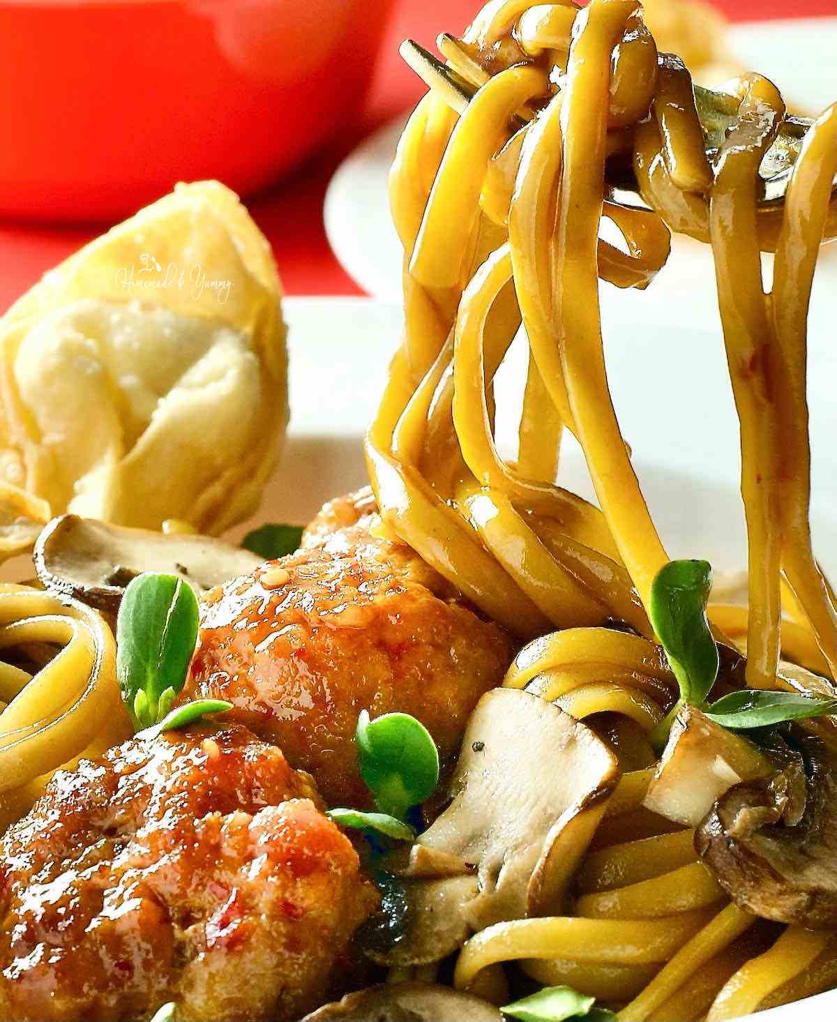 Asian Italian fusion spaghetti.