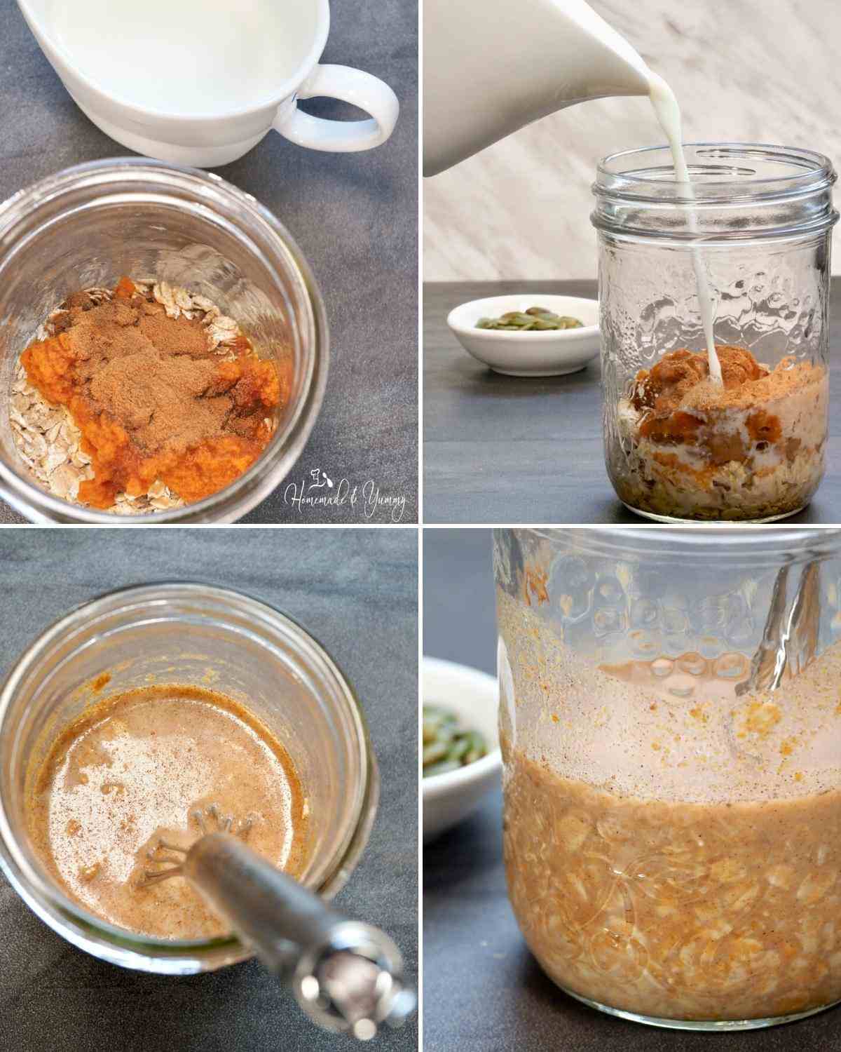 Steps needed to make overnight oatmeal.