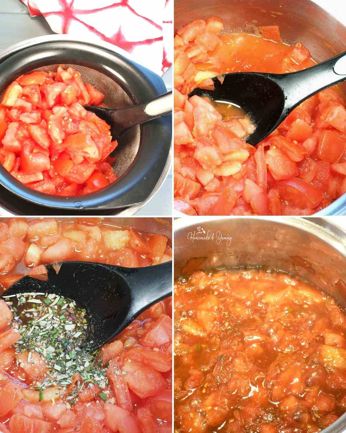 Preparing the tomatoes to make jam.