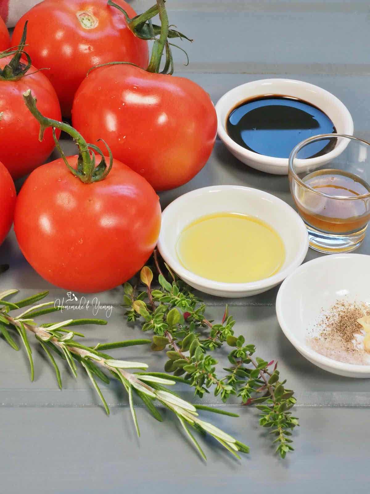 Ingredients to make tomato jam.