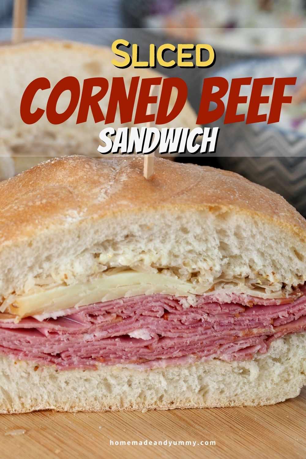 Deli sandwich with cold sliced corned beef.
