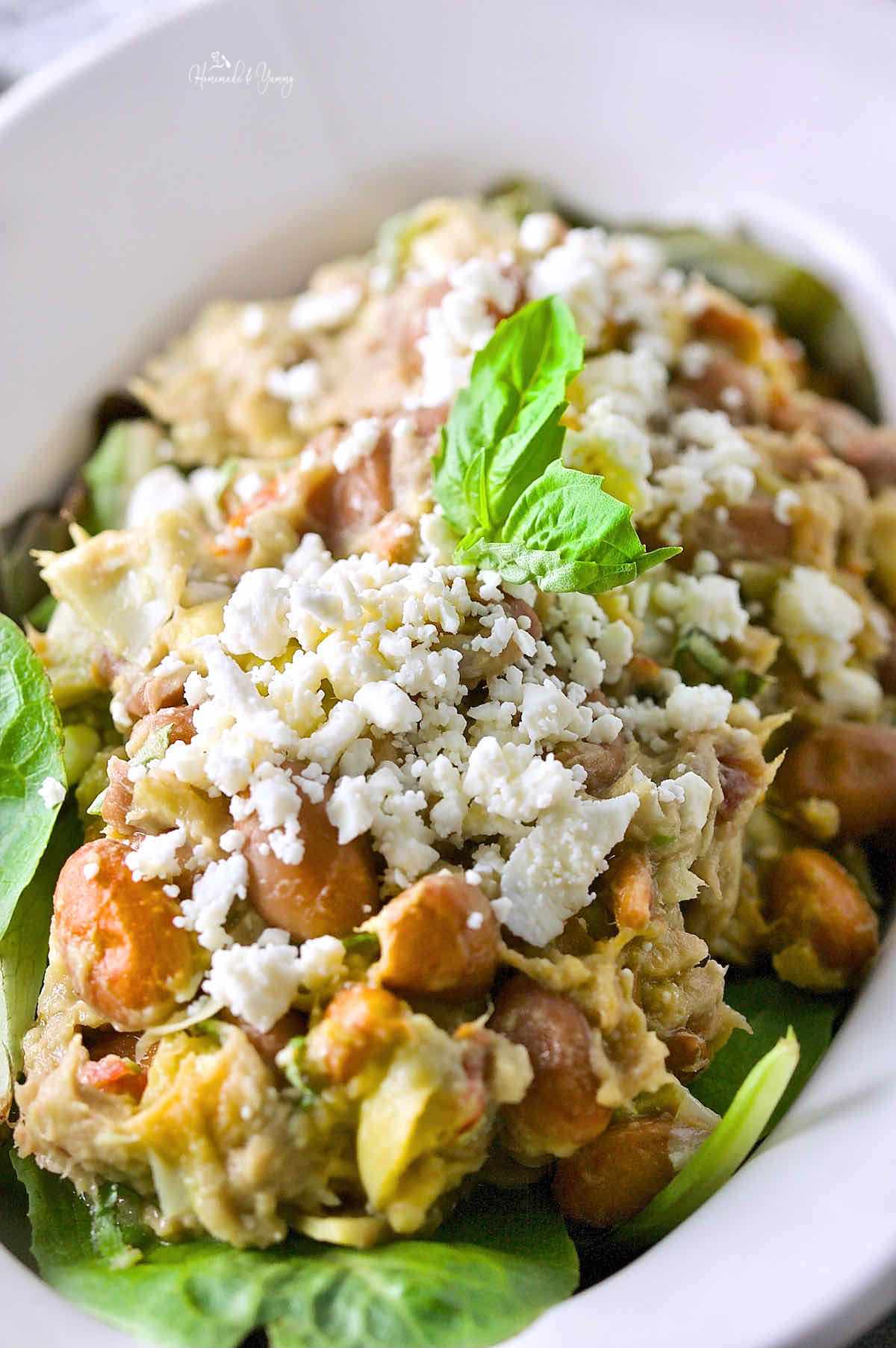 Italian tuna salad with beans and avocado.