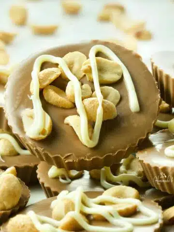 Chocolate Peanut Bites piled on a plate.