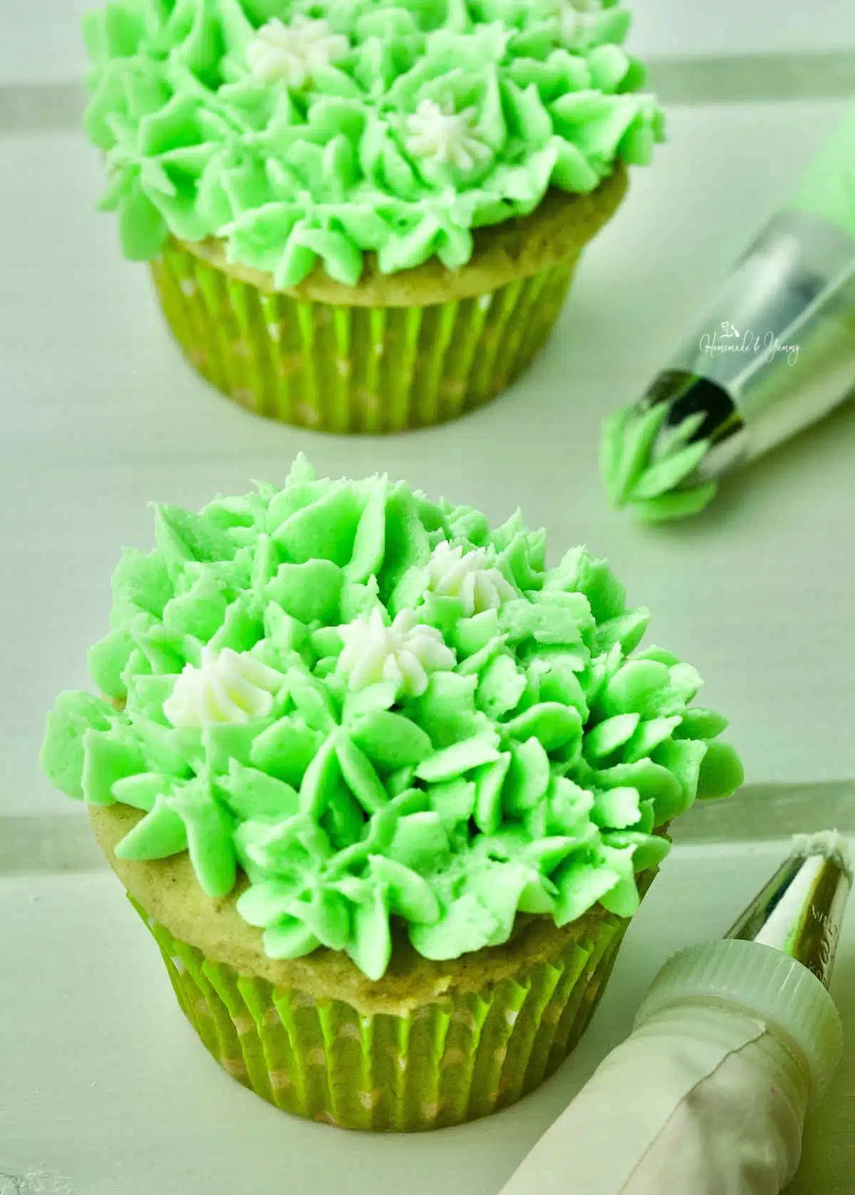 Green tea cupcakes with green icing.