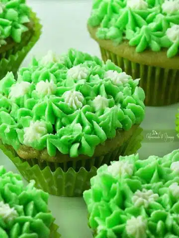 Vanilla green tea cupcakes on a plate.